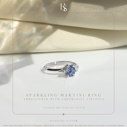 Sparkling Martini Solitaire Ring in 92.5 Sterling Silver Embellished With Sapphire Zirconia HighSpark