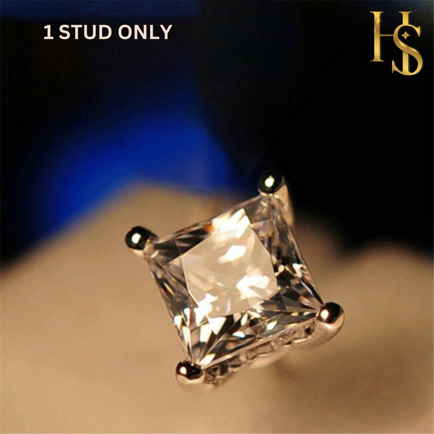 Sparkling Martini Square Solitaire Stud Earring in 925 Sterling Silver for Men HighSpark