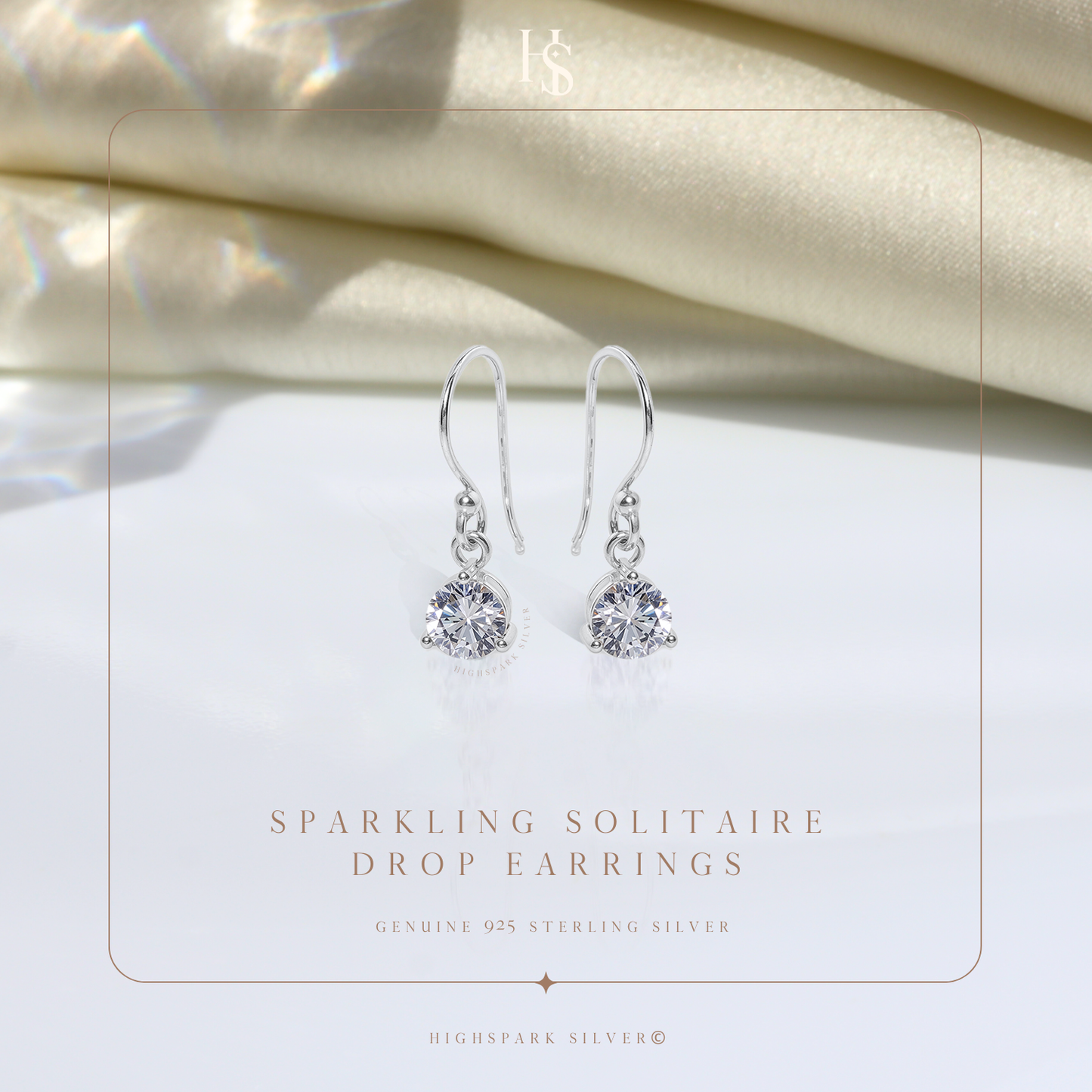 Sparkling Solitaire Drop Earrings in 92.5 Sterling Silver with Diamond like Brilliance Zirconia HighSpark