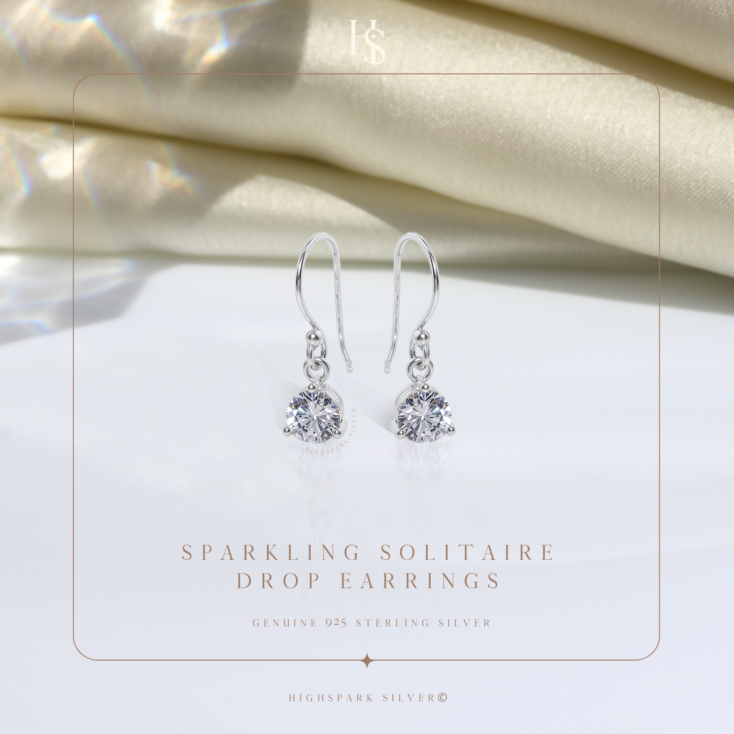 Sparkling Solitaire Drop Earrings in 92.5 Sterling Silver with Diamond like Brilliance Zirconia HighSpark