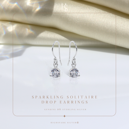 Sparkling Solitaire Drop Earrings in 92.5 Sterling Silver with Diamond like Brilliance Zirconia HighSpark