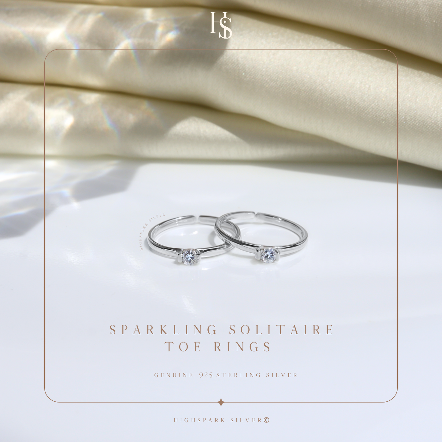 Sparkling Solitaire Toe Rings - Band Rings - 925 Sterling Silver - 2 Pieces HighSpark