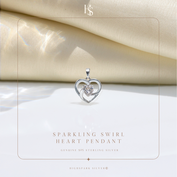 Sparkling Swirl Heart Pendant in 925 Sterling Silver for Women with Brilliance Sparkling Zirconia