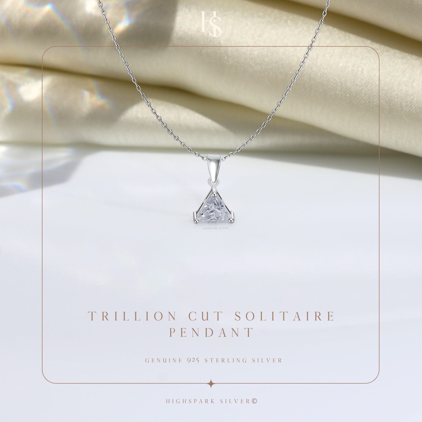 Sparkling Triangular Solitaire Pendant in 92.5 Sterling Silver With Diamond like Brilliance Zirconia HighSpark