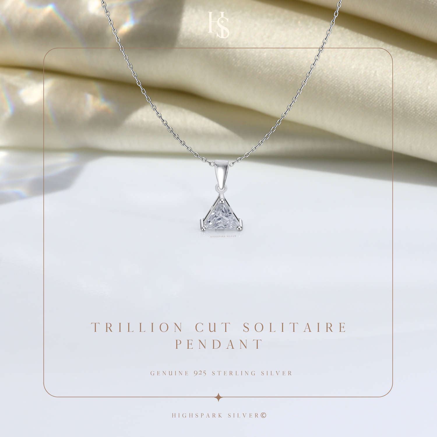 Sparkling Triangular Solitaire Pendant in 92.5 Sterling Silver With Diamond like Brilliance Zirconia HighSpark