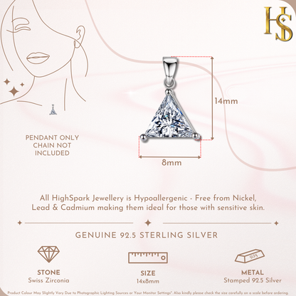 Sparkling Triangular Solitaire Pendant in 92.5 Sterling Silver With Diamond like Brilliance Zirconia HighSpark