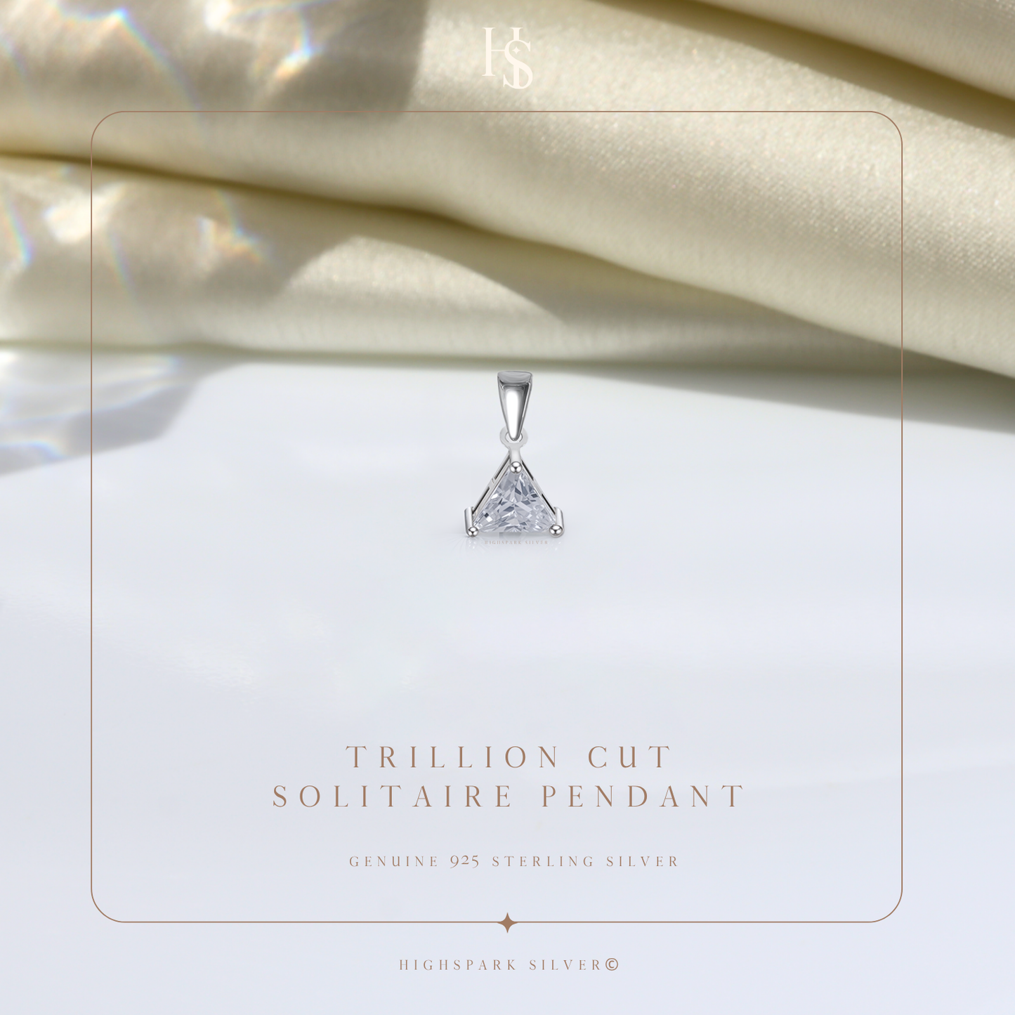 Sparkling Triangular Solitaire Pendant in 92.5 Sterling Silver With Diamond like Brilliance Zirconia HighSpark