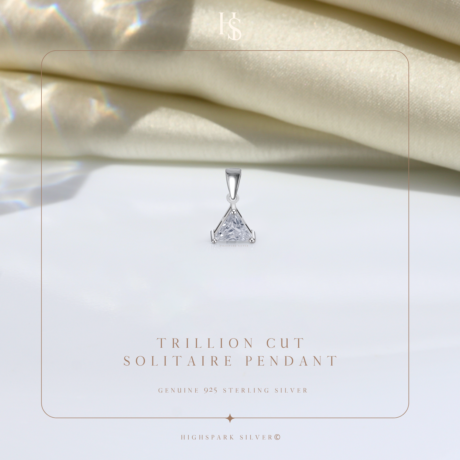 Sparkling Triangular Solitaire Pendant in 92.5 Sterling Silver With Diamond like Brilliance Zirconia HighSpark