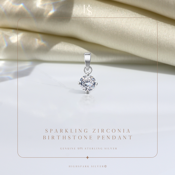 Sparkling Zirconia Birthstone Pendant With Chain in 925 Sterling Silver For Women
