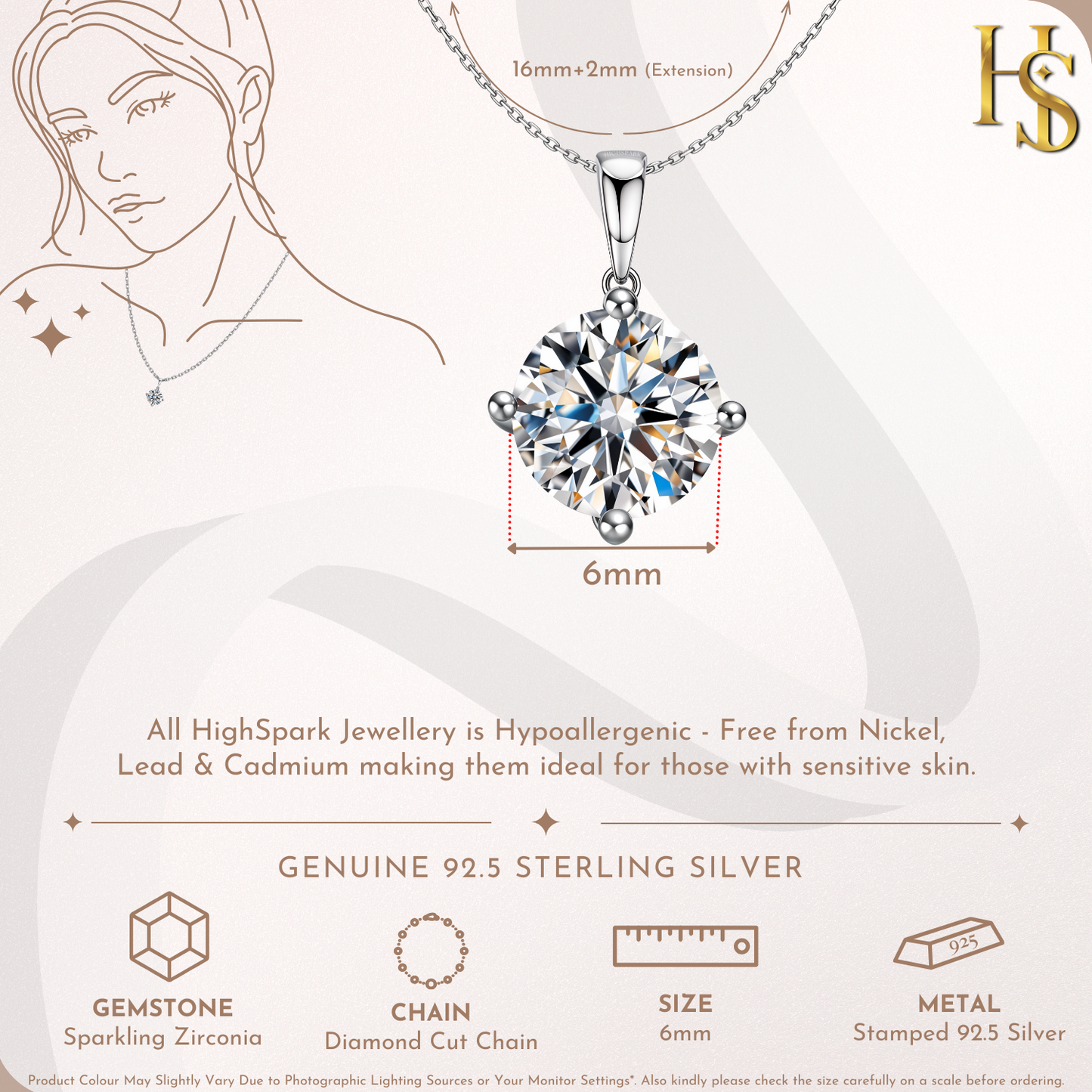 Sparkling Zirconia Birthstone Pendant With Chain in 925 Sterling Silver For Women HighSpark