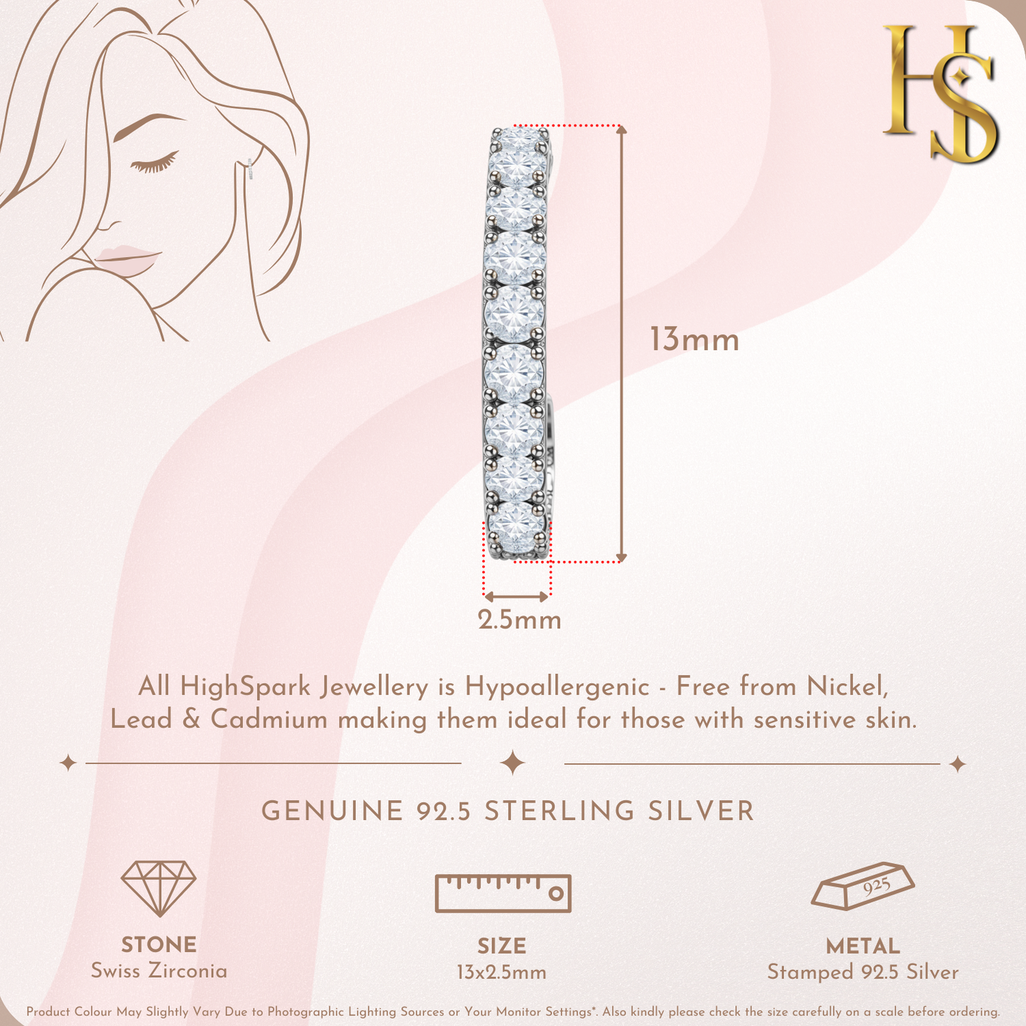 Starry Half Hoop Stud Earrings in 925 Sterling Silver With Diamond like Brilliance Zirconia HighSpark