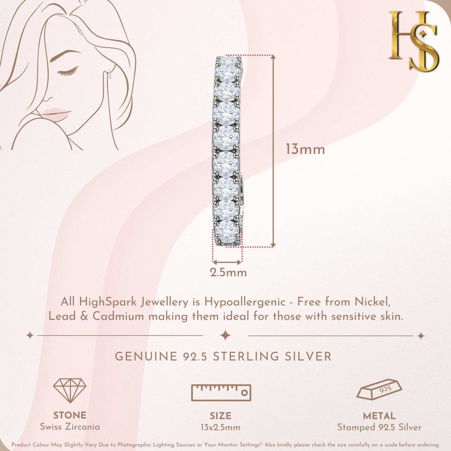 Starry Half Hoop Stud Earrings in 925 Sterling Silver With Diamond like Brilliance Zirconia HighSpark