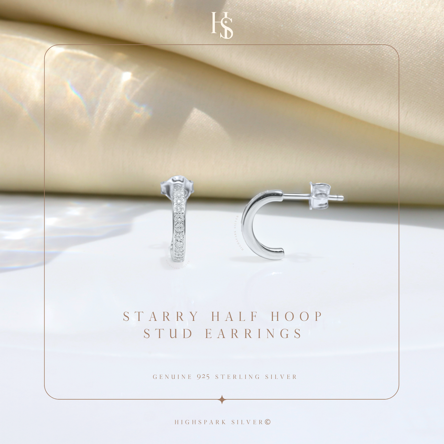 Starry Half Hoop Stud Earrings in 925 Sterling Silver With Diamond like Brilliance Zirconia HighSpark