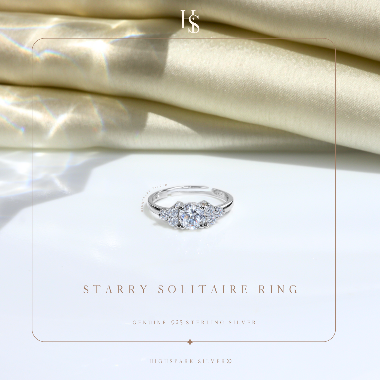 Starry Solitaire Ring in 92.5 Sterling Silver With Diamond like Brilliance Zirconia HighSpark