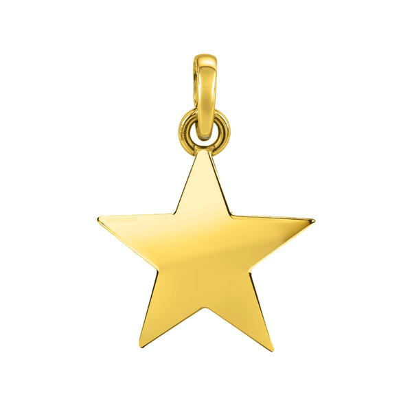 A simple star-shaped pendant with a polished finish, crafted from gold-plated sterling silver and shown on a white background.