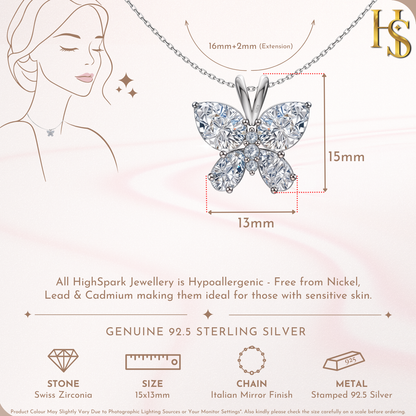 Studded Butterfly Solitaire Pendant in 92.5 Sterling Silver With Diamond like Brilliance Zirconia HighSpark