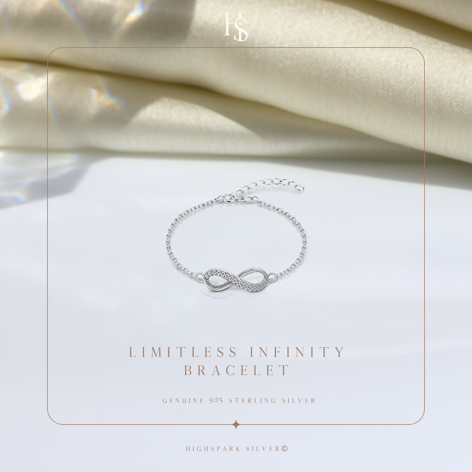 Studded Infinity Bracelet in 925 Sterling Silver With Diamond like Brilliance Sparkling Zirconia HighSpark