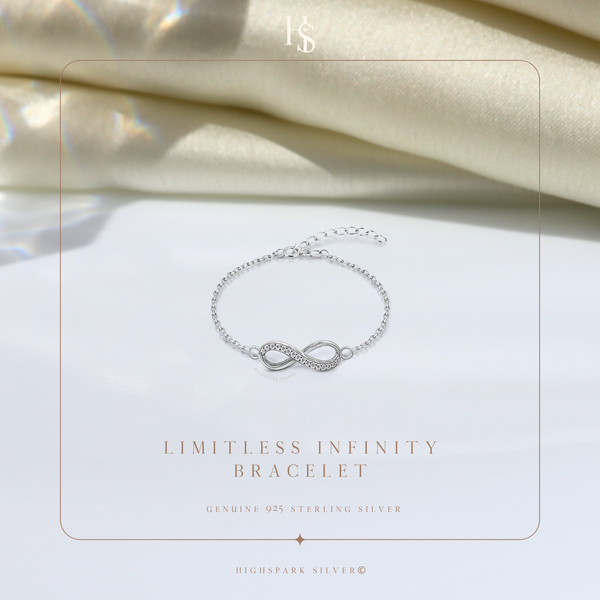 Studded Infinity Bracelet in 925 Sterling Silver With Diamond like Brilliance Sparkling Zirconia