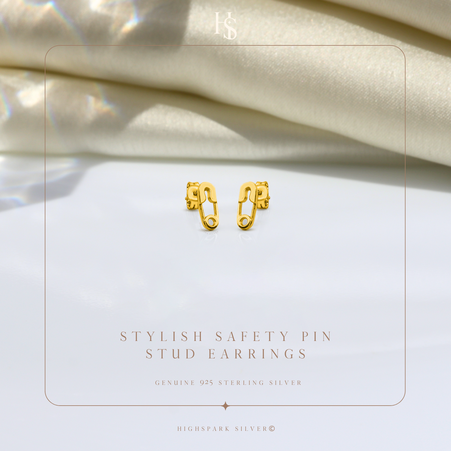 Stylish Safety Pin Stud Earring in 925 Sterling Silver with 18k Gold Finish For Women HighSpark