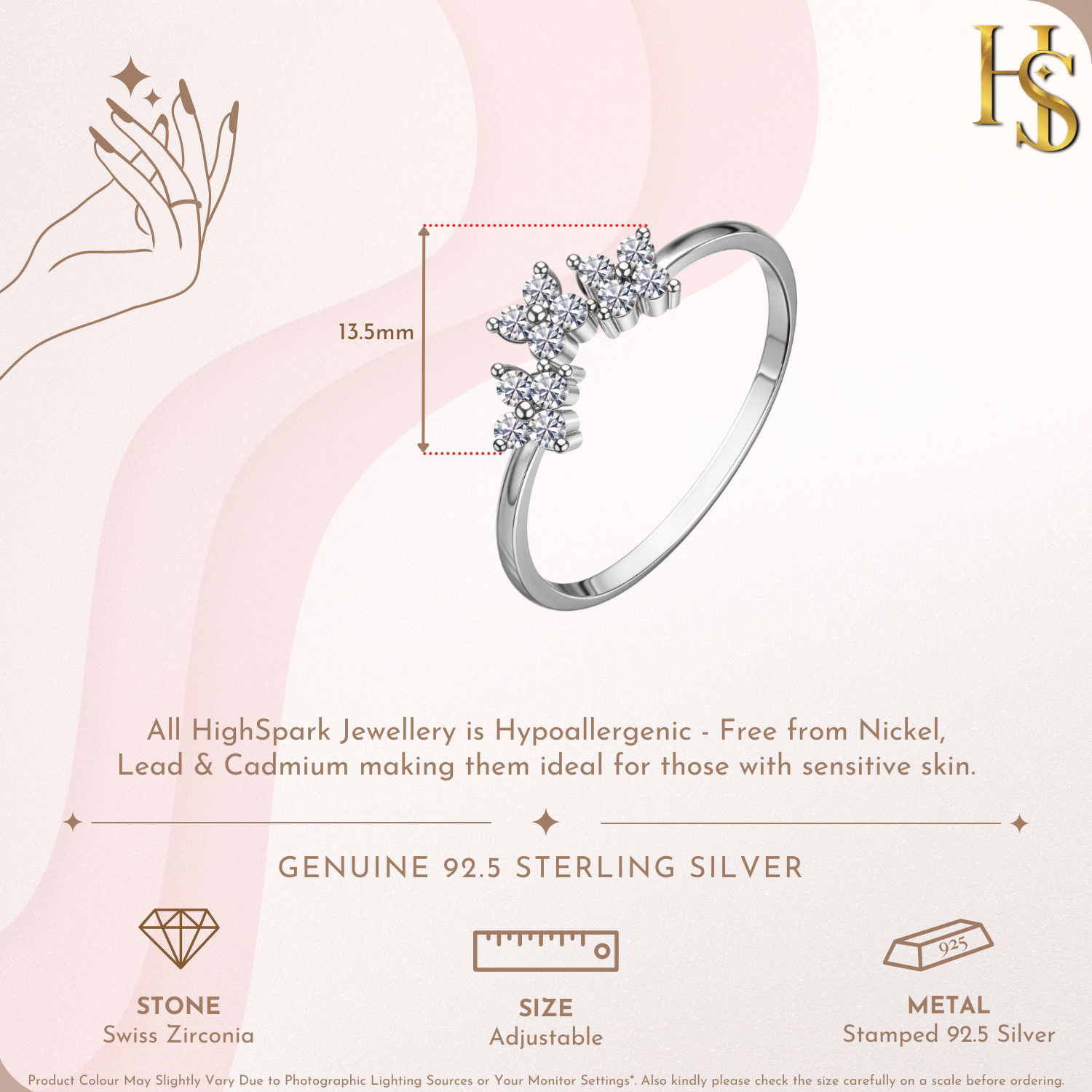 Stylish Tri Everlasting Solitaire Flower Adjustable Ring in 92.5 Sterling Silver With Diamond like Brilliance Zirconia HighSpark
