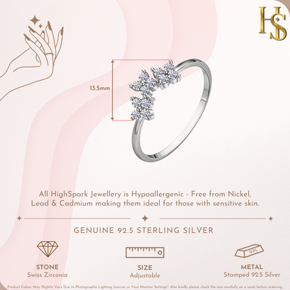 Stylish Tri Everlasting Solitaire Flower Adjustable Ring in 92.5 Sterling Silver With Diamond like Brilliance Zirconia HighSpark