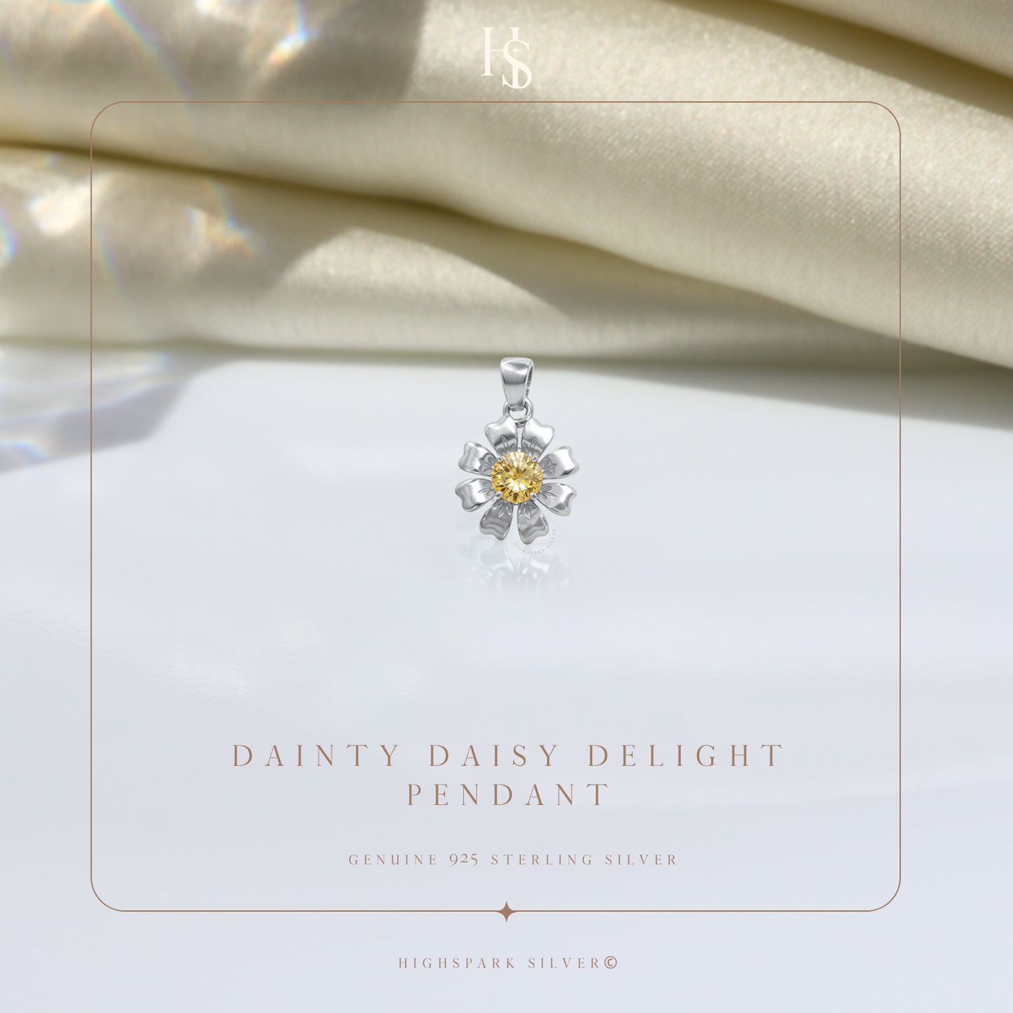 Sunflower Solitaire Pendant in 92.5 Sterling Silver With Diamond like Brilliance Zirconia HighSpark