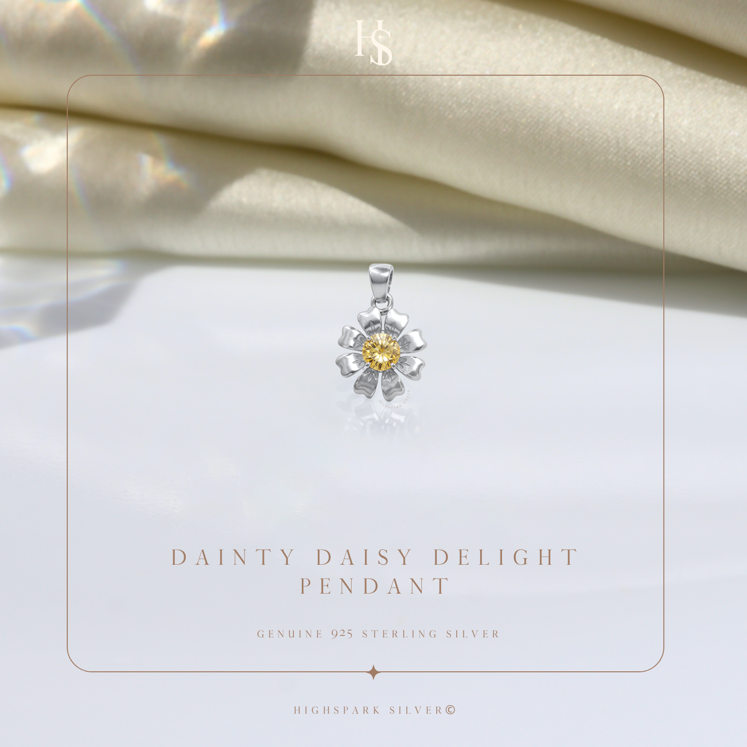 Sunflower Solitaire Pendant in 92.5 Sterling Silver With Diamond like Brilliance Zirconia HighSpark