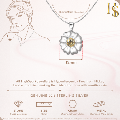 Sunflower Solitaire Pendant in 92.5 Sterling Silver With Diamond like Brilliance Zirconia HighSpark