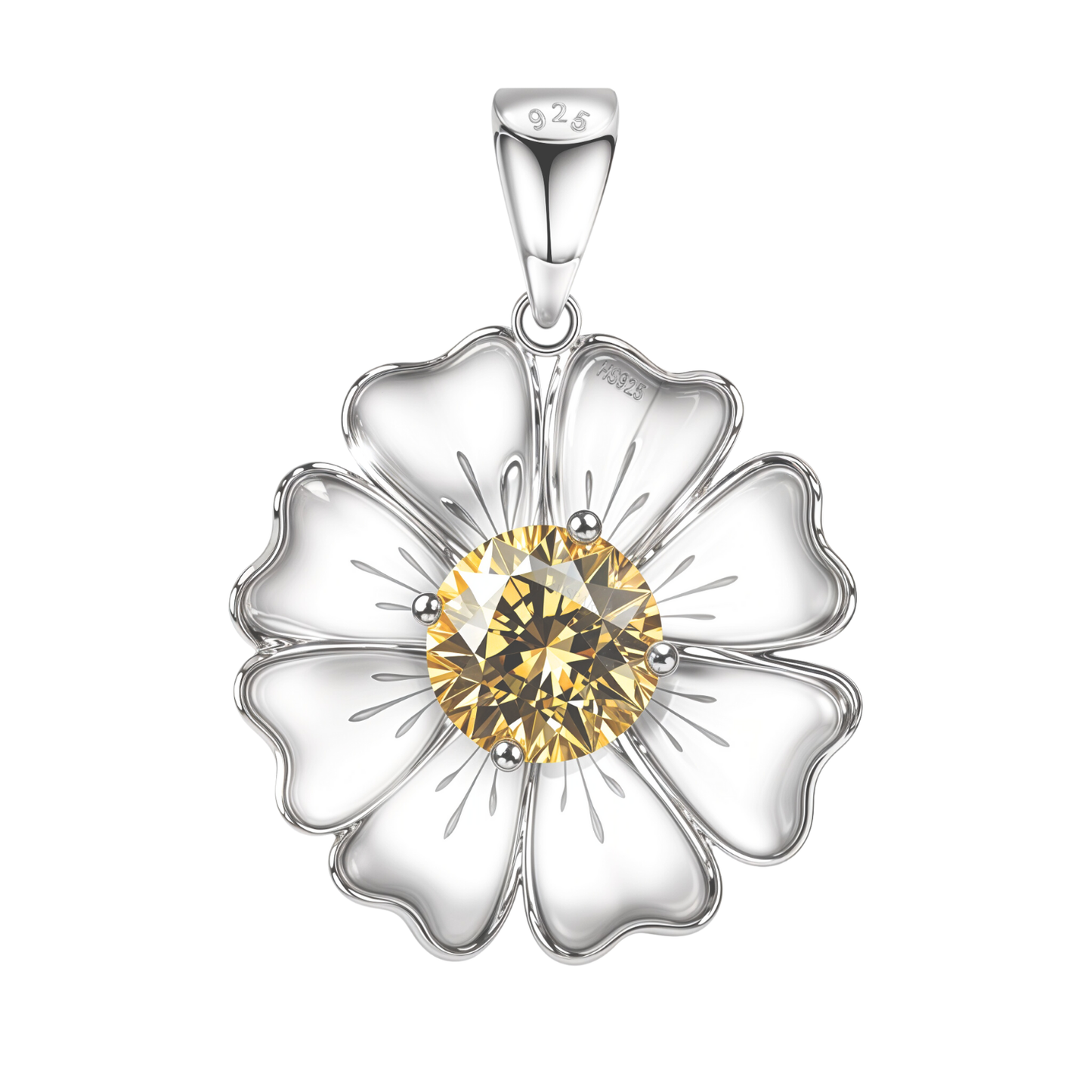 Sunflower Solitaire Pendant in 92.5 Sterling Silver With Diamond like Brilliance Zirconia HighSpark