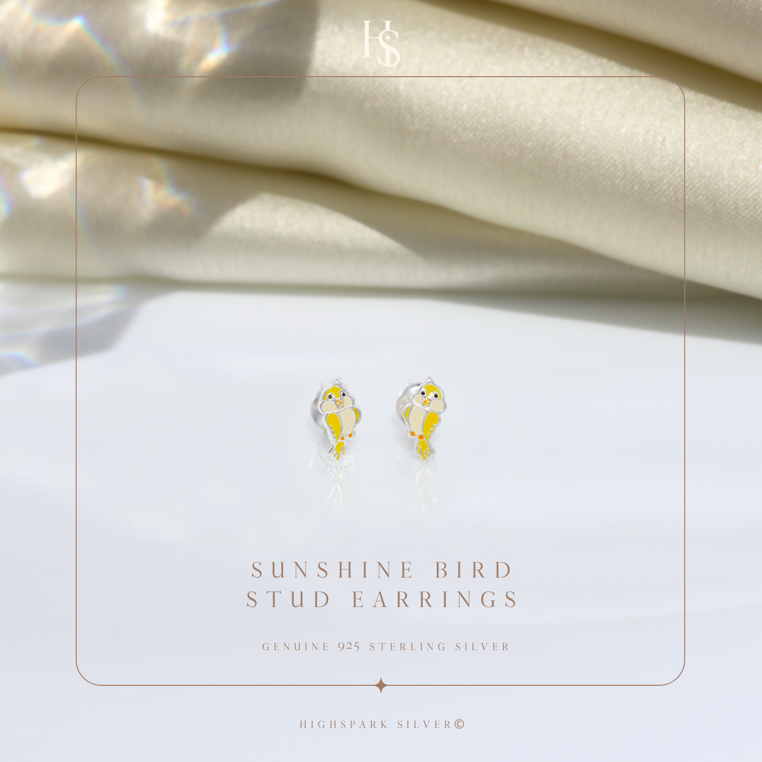 Sunshine Bird Cute Enamel Stud Earrings in 925 Sterling Silver HighSpark