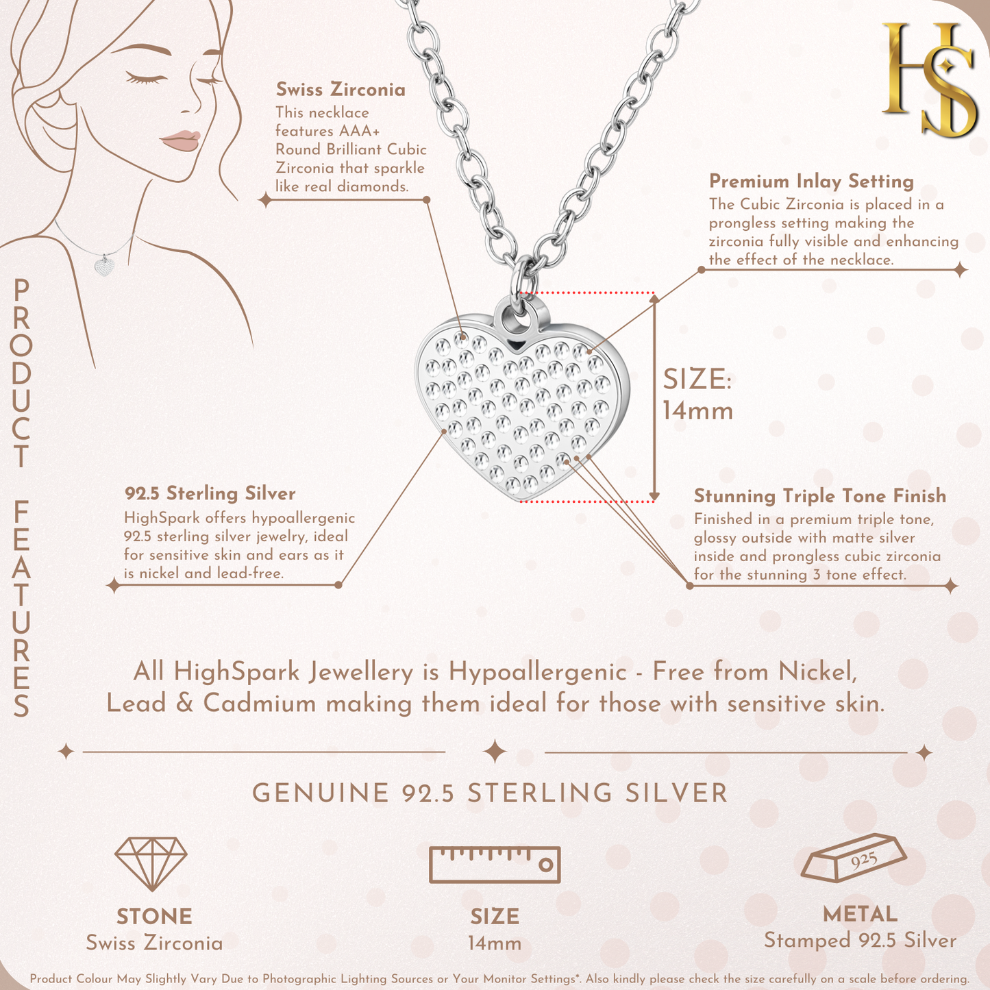 Sweet Heart Pendant & Chain in 925 Sterling Silver for Women With Diamond like Brilliance Zirconia HighSpark