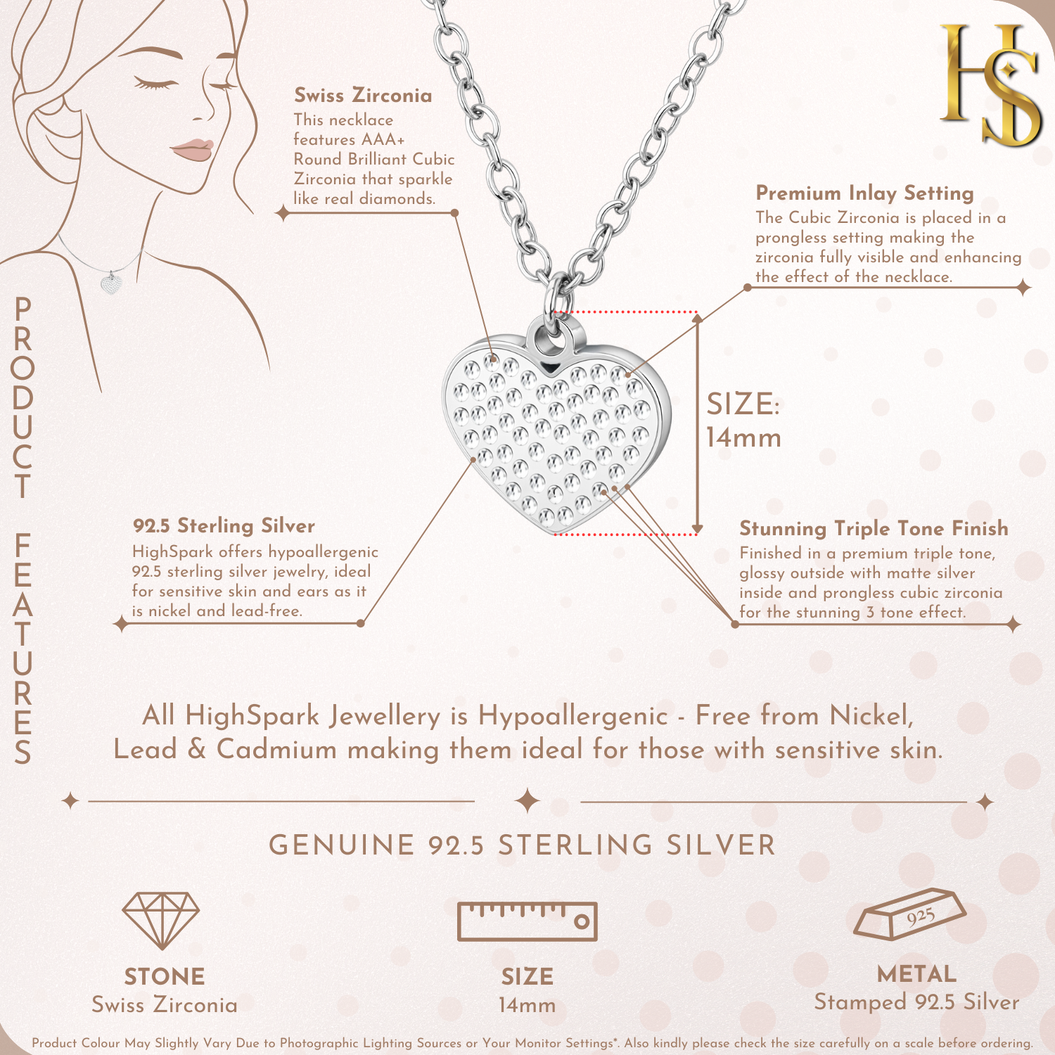 Sweet Heart Pendant & Chain in 925 Sterling Silver for Women With Diamond like Brilliance Zirconia HighSpark