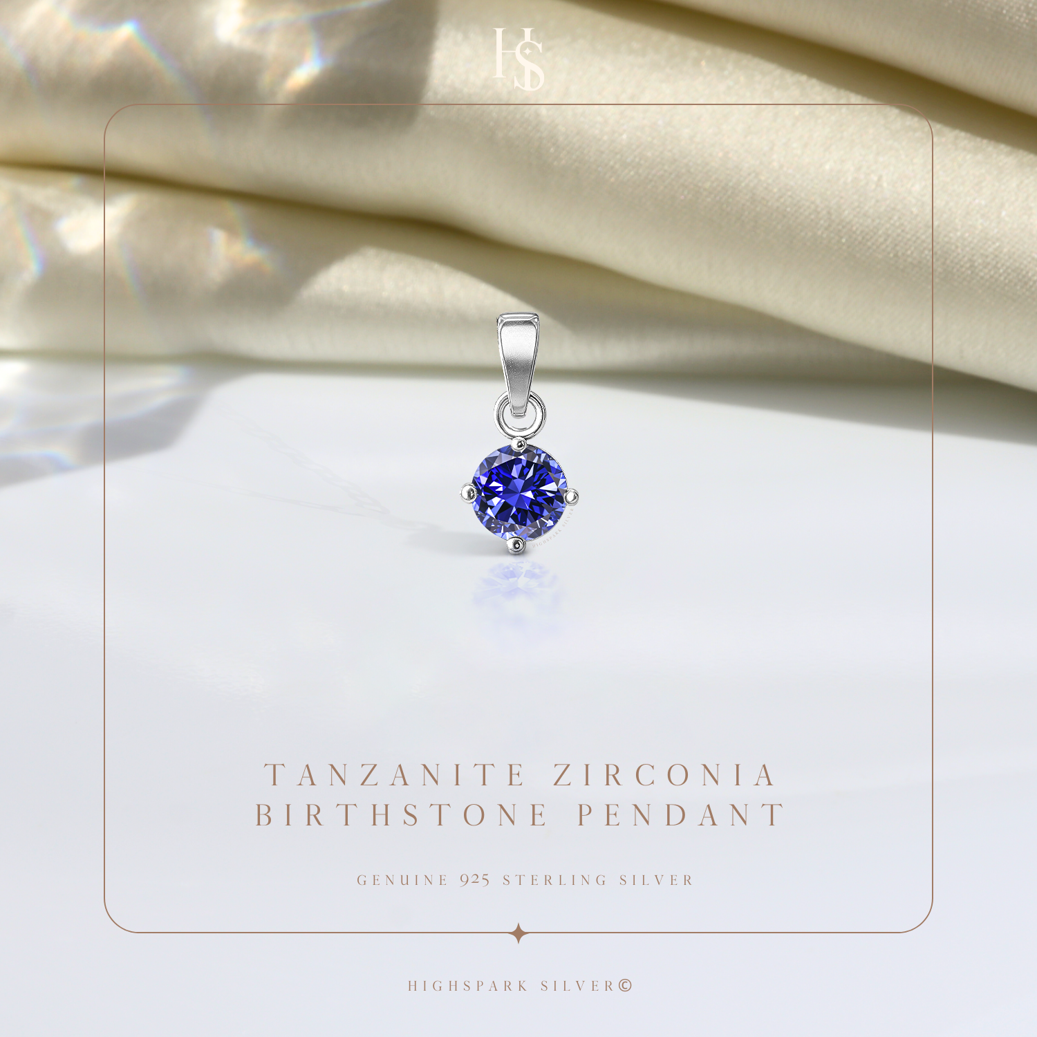 Tanzanite Zirconia Birthstone Pendant With Chain in 925 Sterling Silver For Women HighSpark