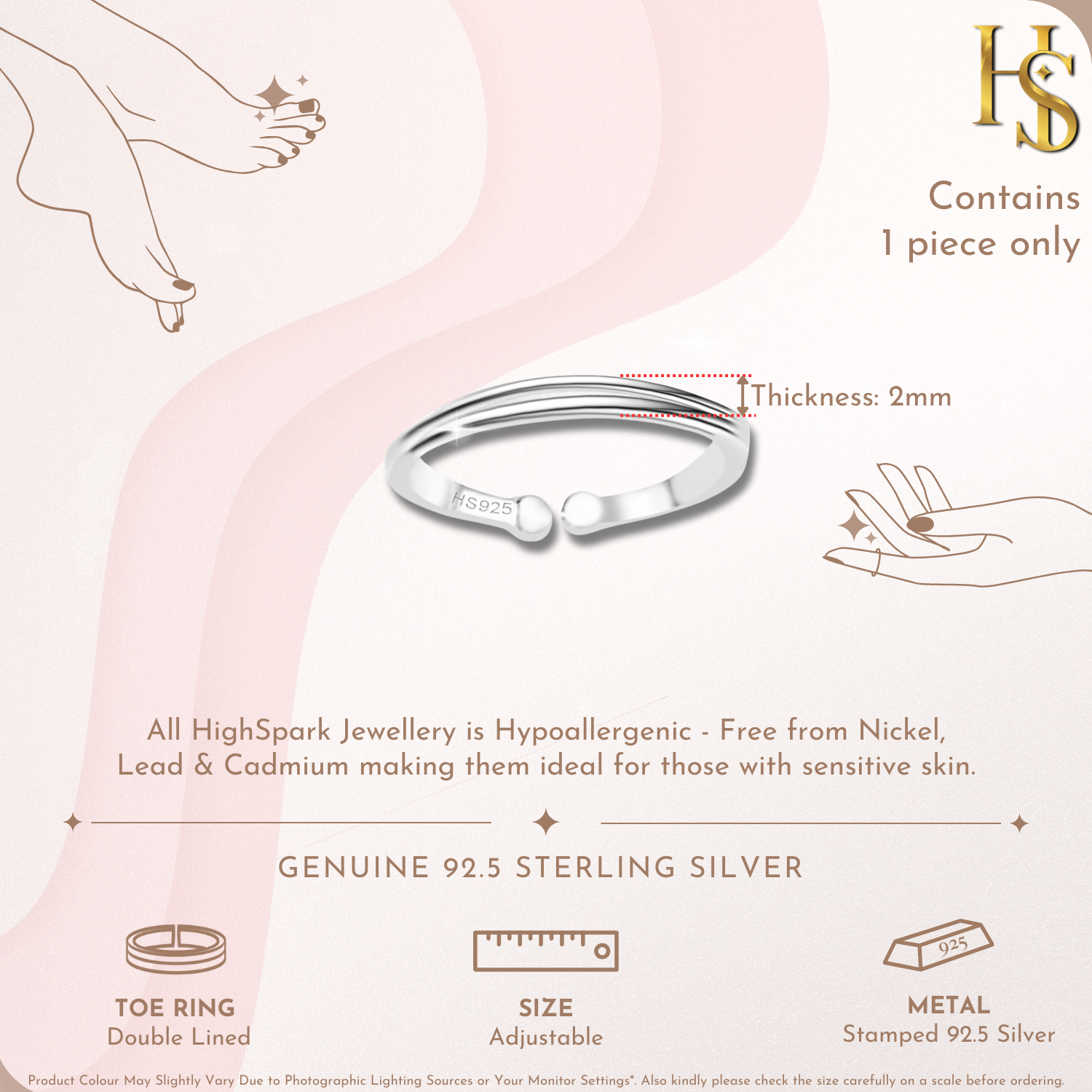 Timeless Double Line Toe Ring - Band Ring - 925 Sterling Silver - 1 Piece HighSpark