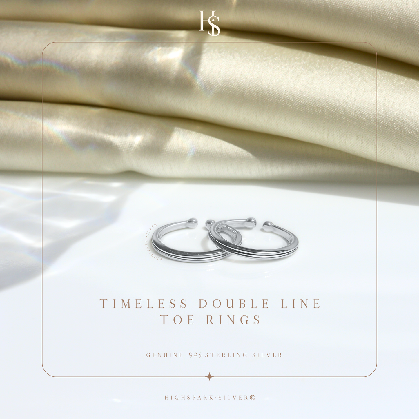 Timeless Double Line Toe Rings - Band Rings - 925 Sterling Silver - 2 Pieces HighSpark