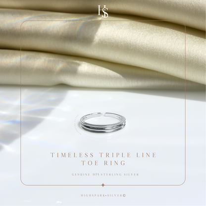 Timeless Triple Line Toe Ring - Band Ring - 925 Sterling Silver - 1 Piece HighSpark