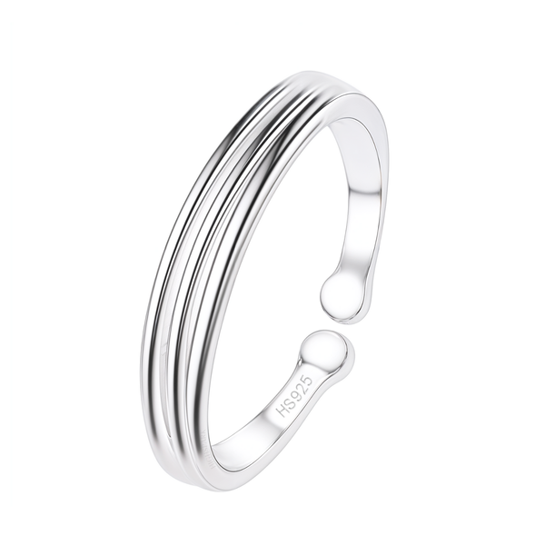 An adjustable triple-line band toe ring in polished 925 sterling silver, shown on a plain white background.