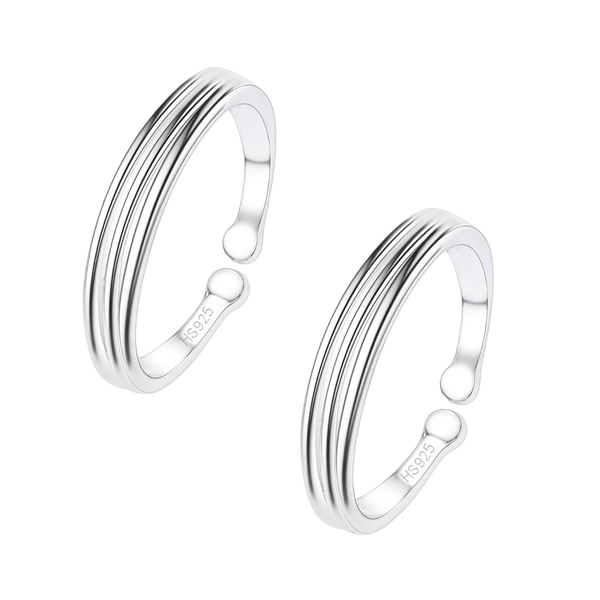 A pair of adjustable sterling silver toe rings with a polished triple-line band design, shown on a plain white background.
