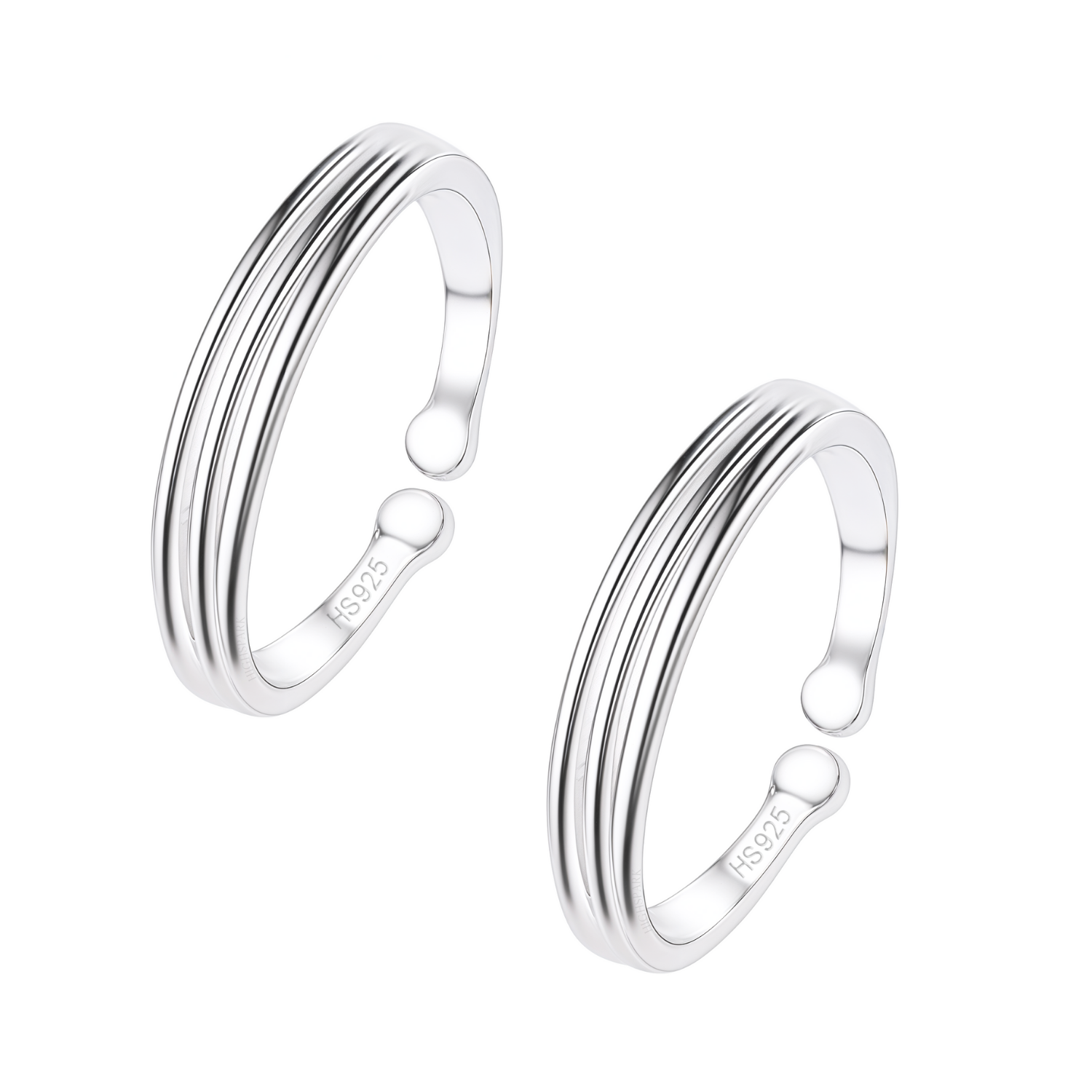 Timeless Triple Line Toe Rings - Band Rings - 925 Sterling Silver - 2 Pieces HighSpark