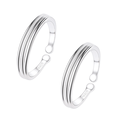 Timeless Triple Line Toe Rings - Band Rings - 925 Sterling Silver - 2 Pieces HighSpark