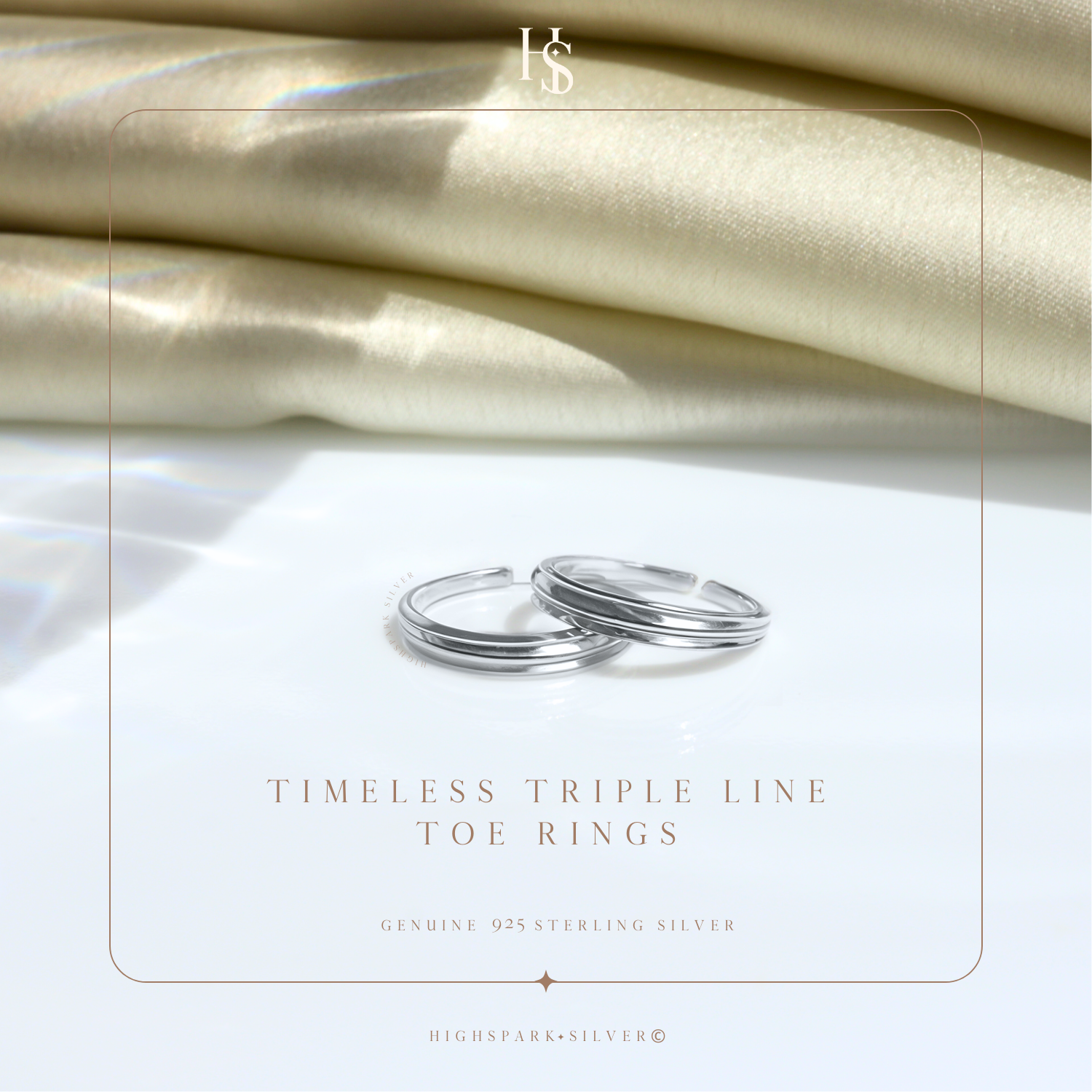 Timeless Triple Line Toe Rings - Band Rings - 925 Sterling Silver - 2 Pieces HighSpark