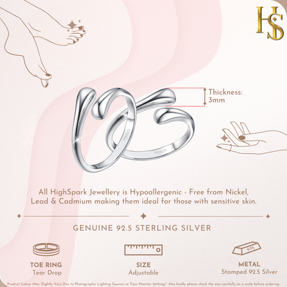 Toe Ring Dew Drop - Band Ring - Adjustable in 92.5 Sterling Silver HighSpark