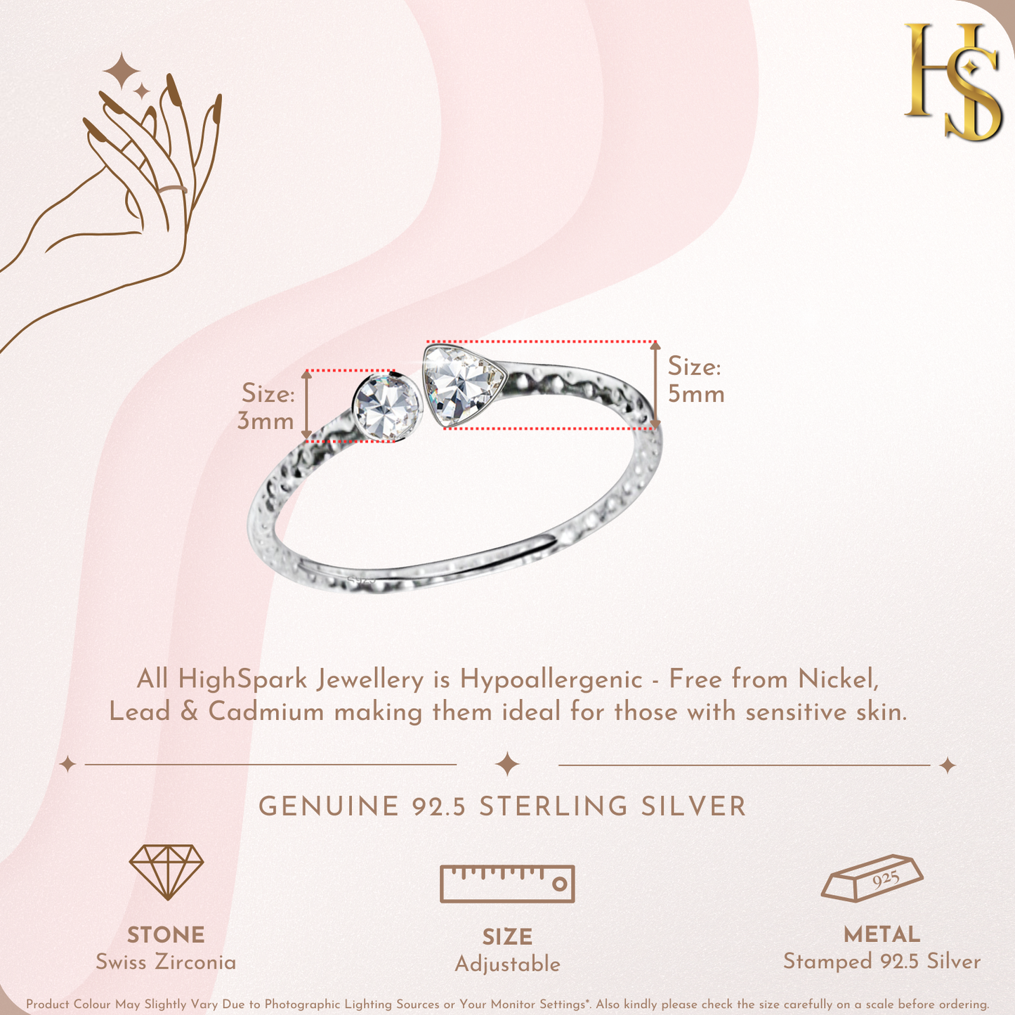 Touch & Go Solitaire Adjustable Ring in 92.5 Sterling Silver embellished with Sparkling Zirconia HighSpark