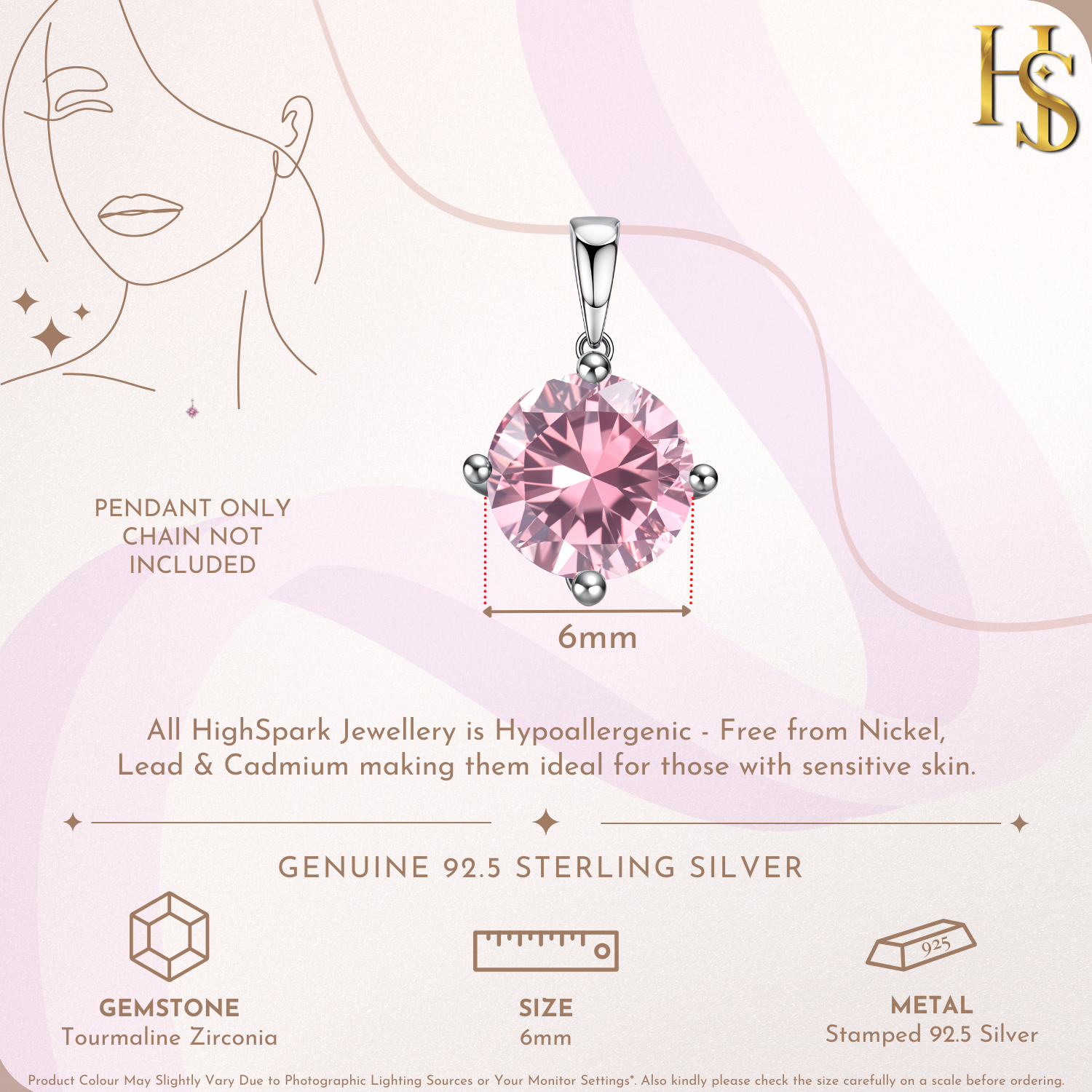 Tourmaline Zirconia Birthstone Pendant With Chain in 925 Sterling Silver For Women HighSpark