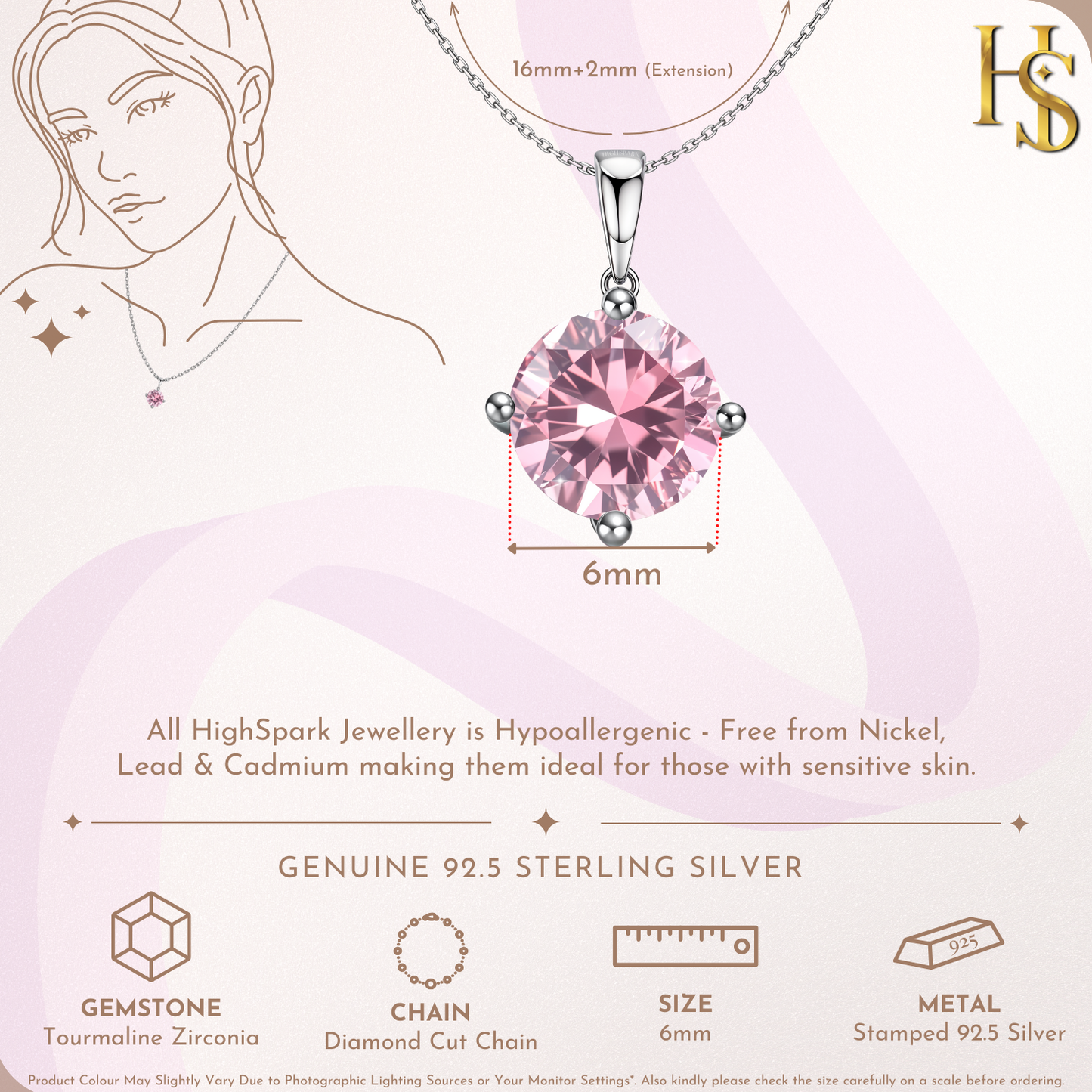 Tourmaline Zirconia Birthstone Pendant With Chain in 925 Sterling Silver For Women HighSpark