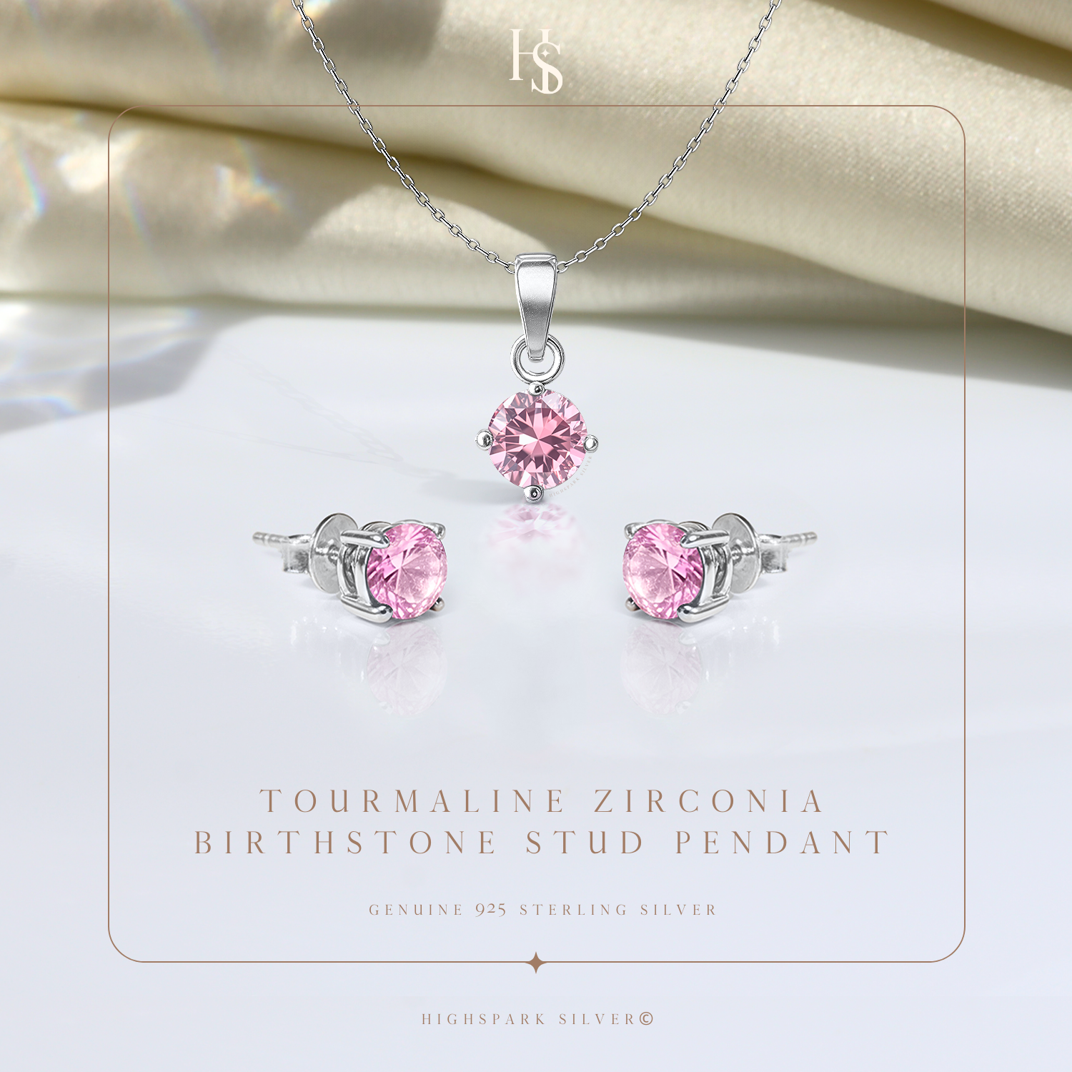 Tourmaline Zirconia Birthstone Stud Pendant-Set With Earrings in 925 Sterling Silver For Women HighSpark