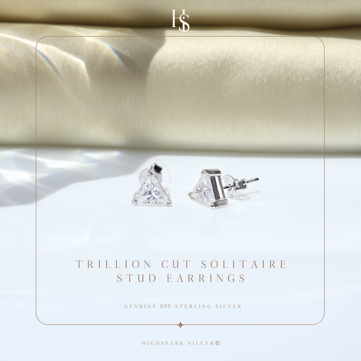 Trillion Cut Solitaire Stud Earrings in 925 Sterling Silver with Diamond like Brilliance Zirconia HighSpark