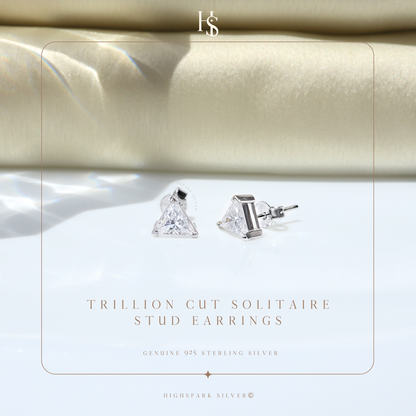 Trillion Cut Solitaire Stud Earrings in 925 Sterling Silver with Diamond like Brilliance Zirconia HighSpark