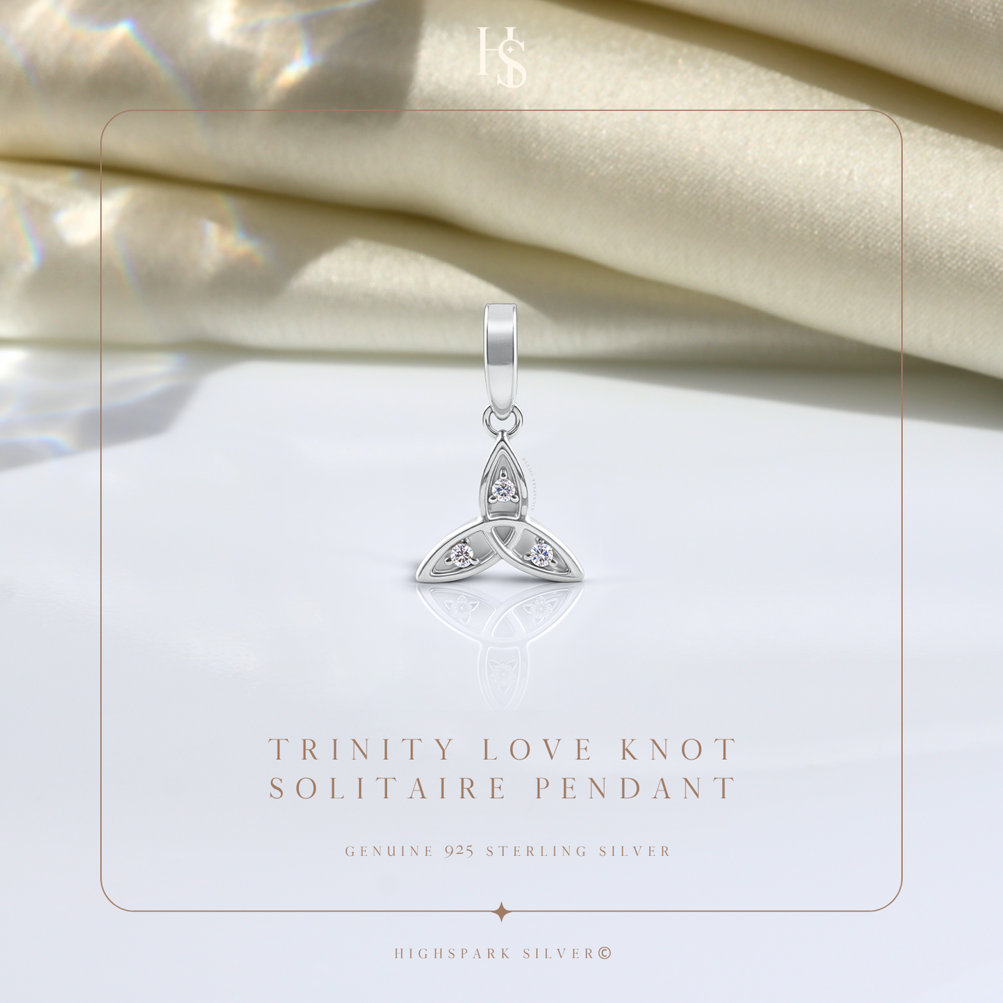 Trinity Love Knot Solitaire Pendant in 92.5 Sterling Silver For Women HighSpark
