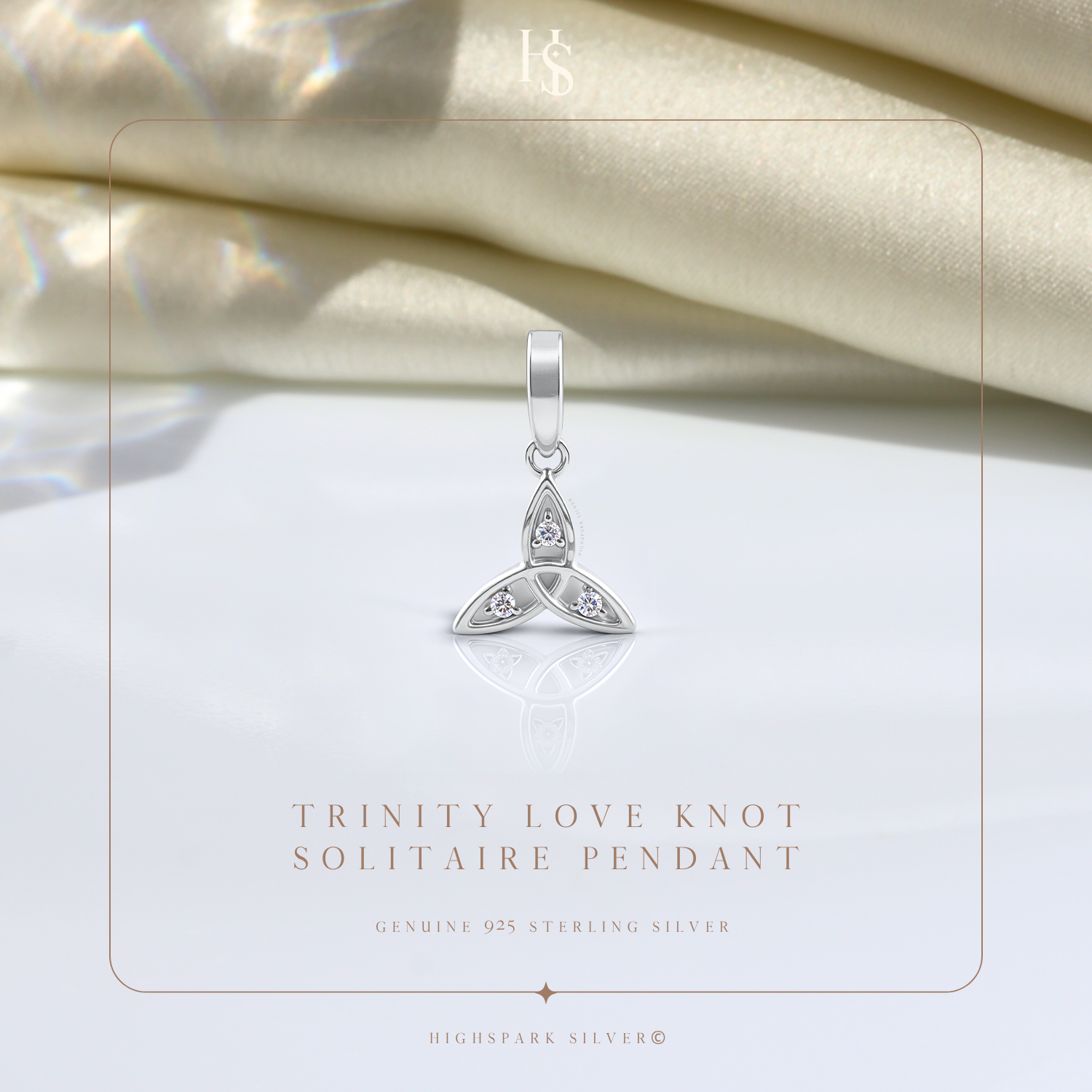 Trinity Love Knot Solitaire Pendant in 92.5 Sterling Silver For Women HighSpark